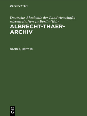 cover image of Albrecht-Thaer-Archiv. Band 9, Heft 10